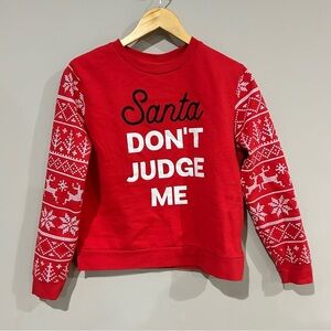 Juniors Size Medium Ugly Christmas Sweater “Santa Don’t Judge Me”